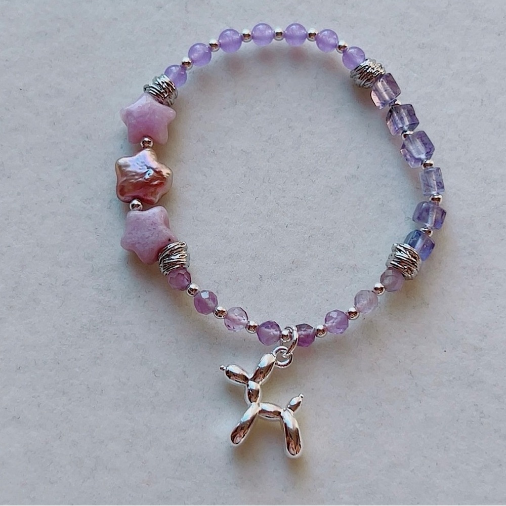 Handmade purple jade and amethyst balloon dog bracelet